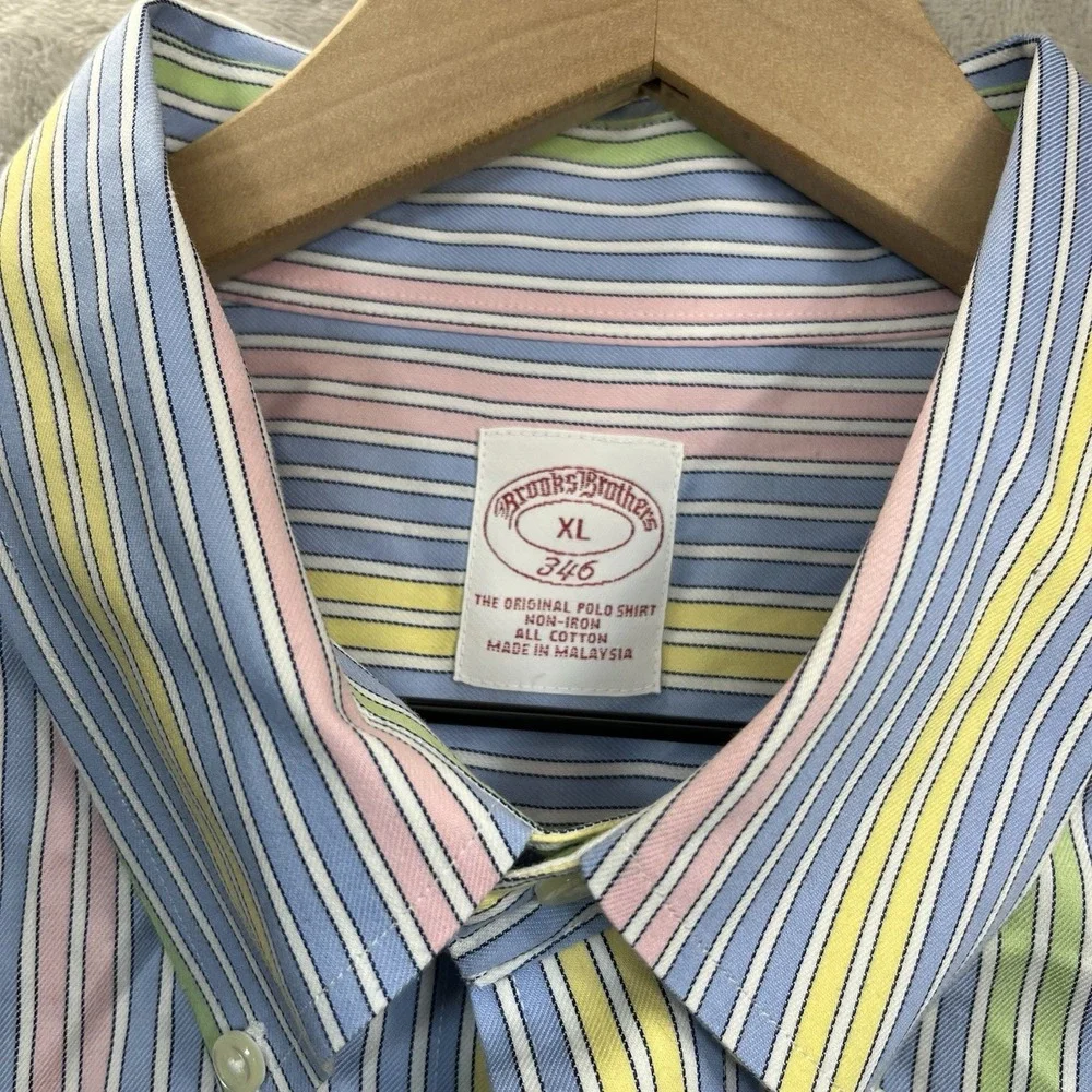Brooks Brothers 346 Fun Shirt Mens XL Pastel Striped Oxford Button Down